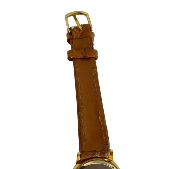 Vintage Mickey Mouse Gold Plated Sticking Out Tongue Watch 2035-21 Leather Band